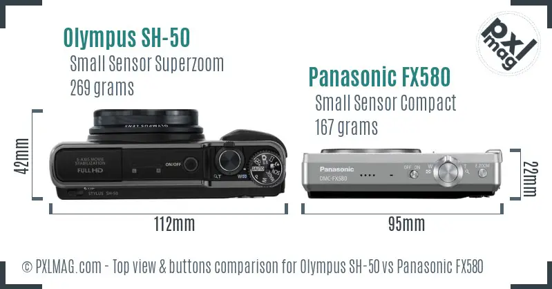 Olympus SH-50 vs Panasonic FX580 top view buttons comparison