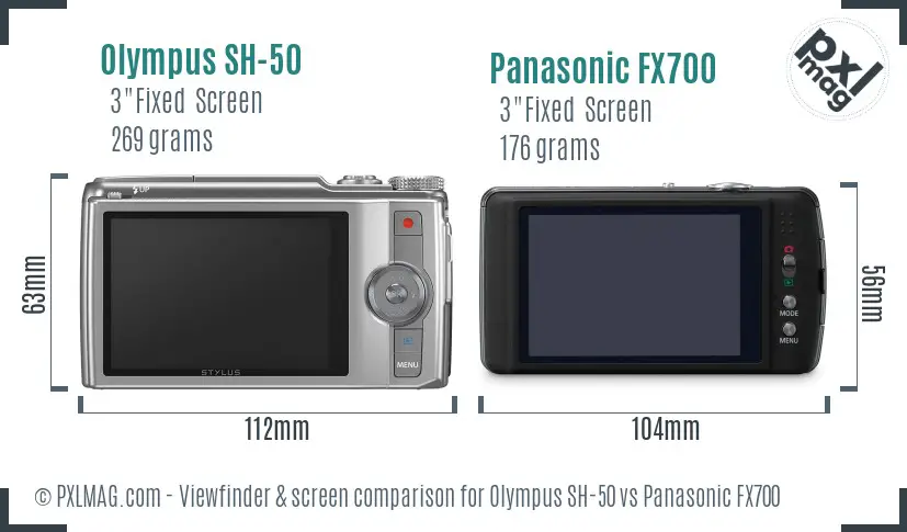 Olympus SH-50 vs Panasonic FX700 Screen and Viewfinder comparison