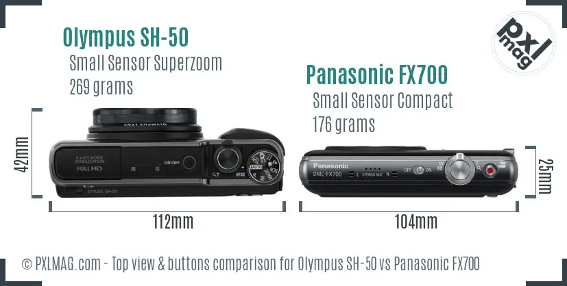Olympus SH-50 vs Panasonic FX700 top view buttons comparison