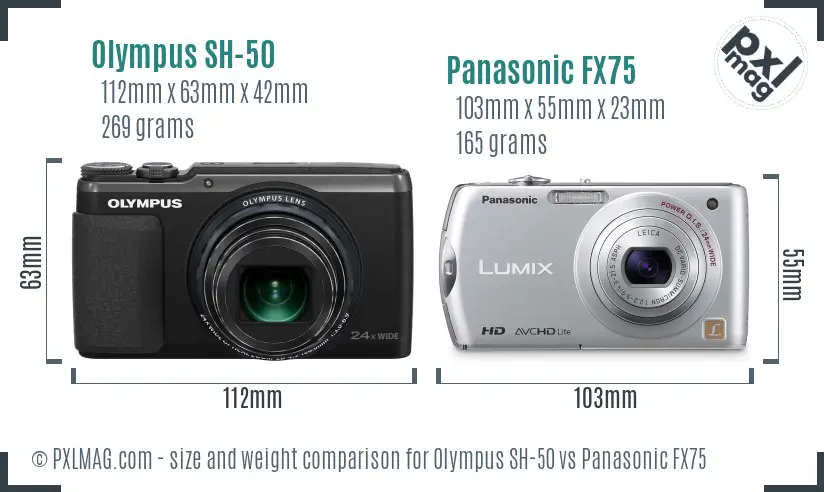 Olympus SH-50 vs Panasonic FX75 size comparison