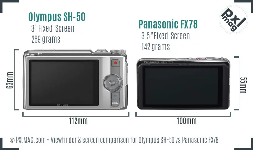Olympus SH-50 vs Panasonic FX78 Screen and Viewfinder comparison