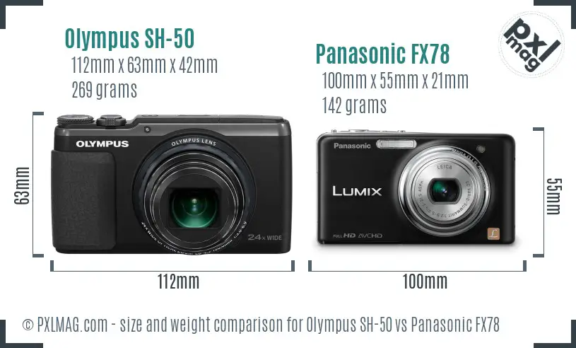 Olympus SH-50 vs Panasonic FX78 size comparison