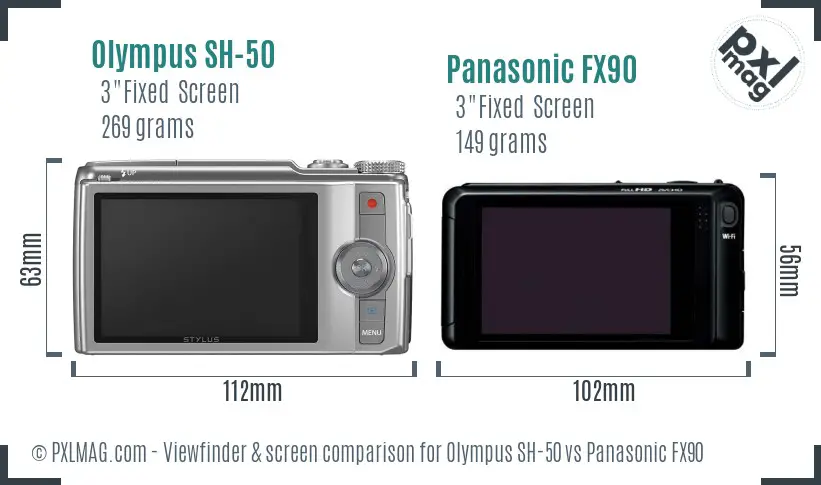 Olympus SH-50 vs Panasonic FX90 Screen and Viewfinder comparison