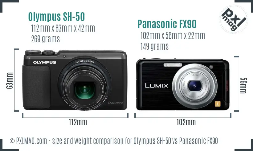 Olympus SH-50 vs Panasonic FX90 size comparison