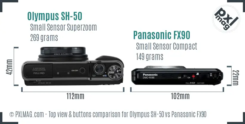 Olympus SH-50 vs Panasonic FX90 top view buttons comparison