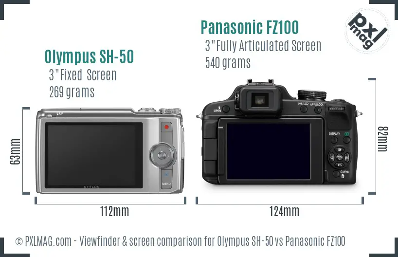 Olympus SH-50 vs Panasonic FZ100 Screen and Viewfinder comparison