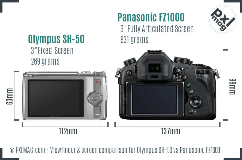 Olympus SH-50 vs Panasonic FZ1000 Screen and Viewfinder comparison