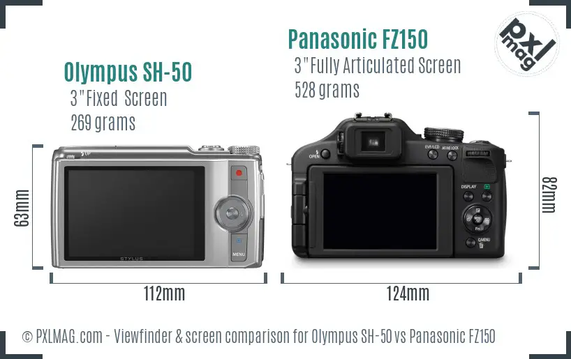 Olympus SH-50 vs Panasonic FZ150 Screen and Viewfinder comparison