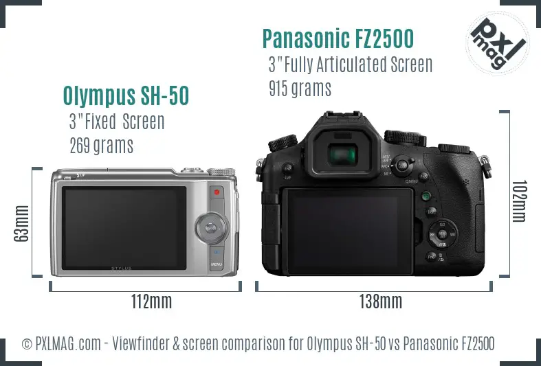 Olympus SH-50 vs Panasonic FZ2500 Screen and Viewfinder comparison