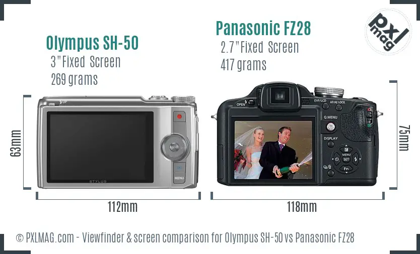 Olympus SH-50 vs Panasonic FZ28 Screen and Viewfinder comparison