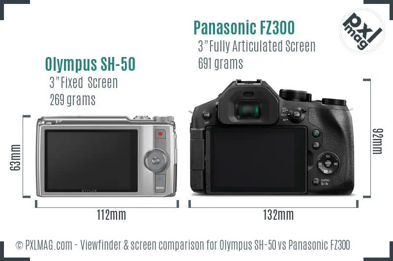 Olympus SH-50 vs Panasonic FZ300 Screen and Viewfinder comparison