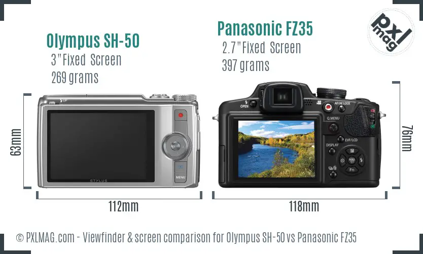 Olympus SH-50 vs Panasonic FZ35 Screen and Viewfinder comparison