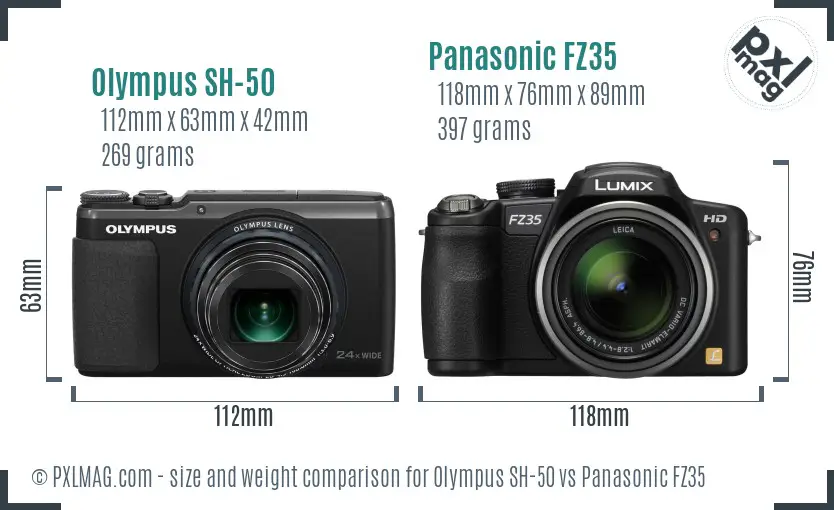 Olympus SH-50 vs Panasonic FZ35 size comparison