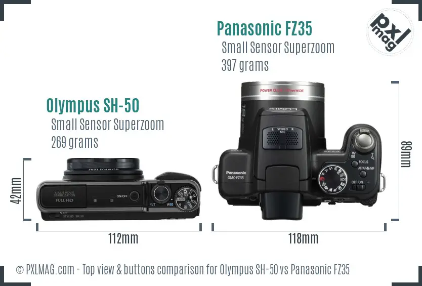 Olympus SH-50 vs Panasonic FZ35 top view buttons comparison