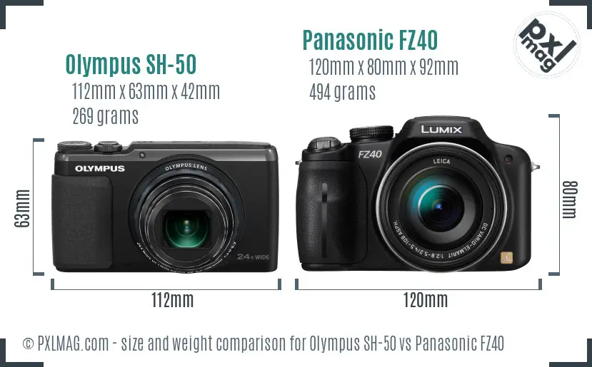 Olympus SH-50 vs Panasonic FZ40 size comparison
