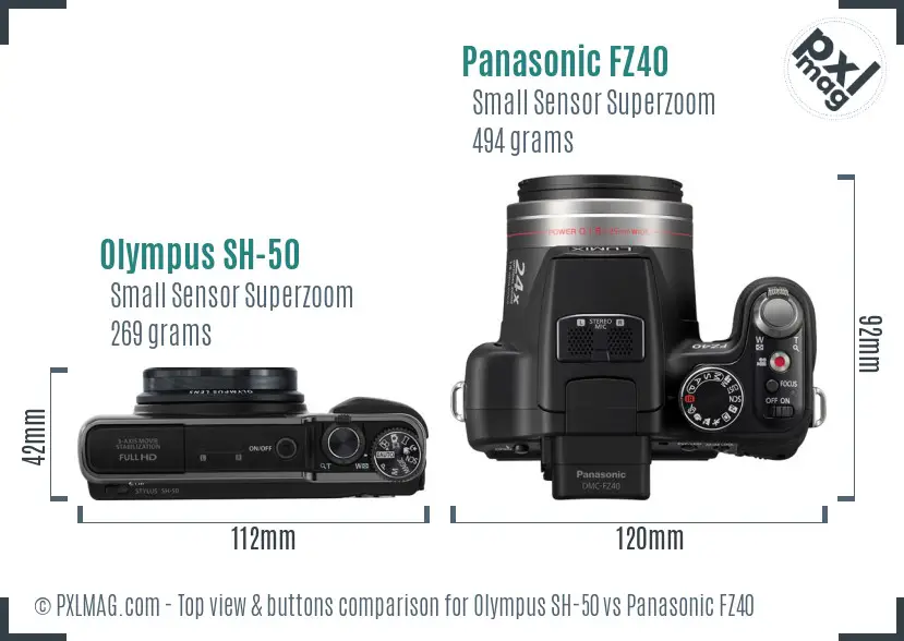 Olympus SH-50 vs Panasonic FZ40 top view buttons comparison