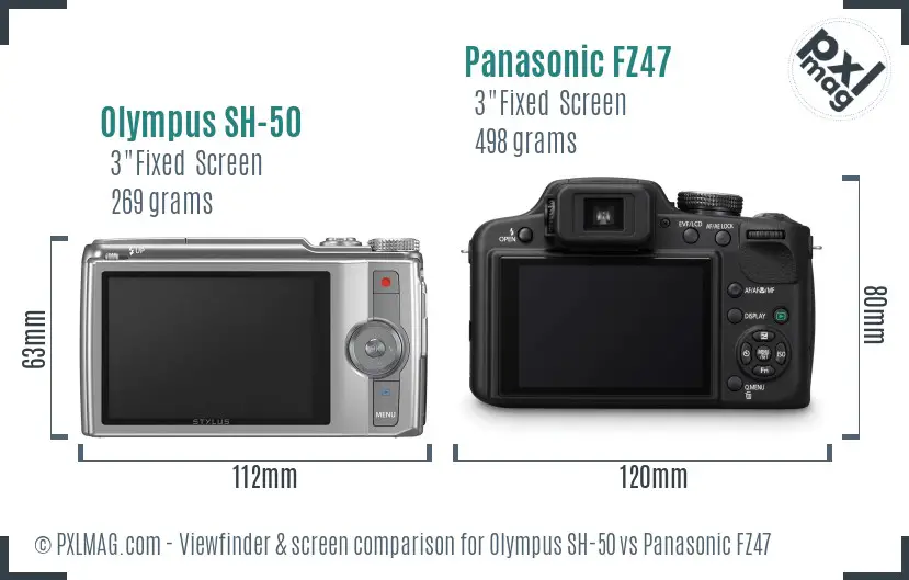 Olympus SH-50 vs Panasonic FZ47 Screen and Viewfinder comparison