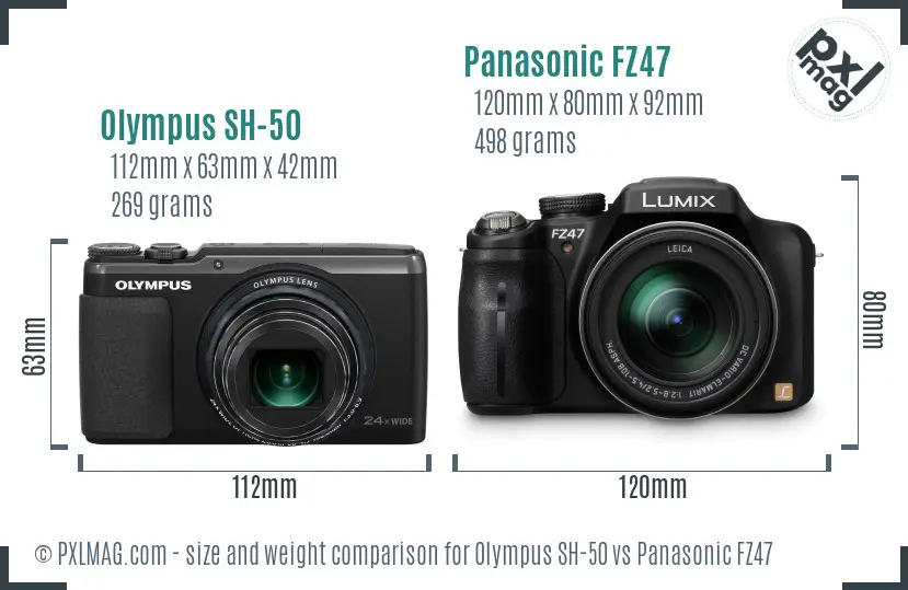 Olympus SH-50 vs Panasonic FZ47 size comparison