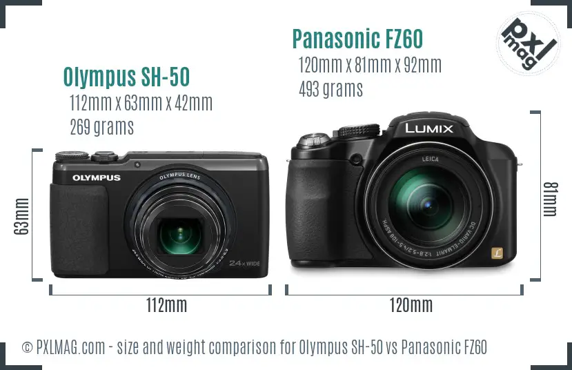 Olympus SH-50 vs Panasonic FZ60 size comparison