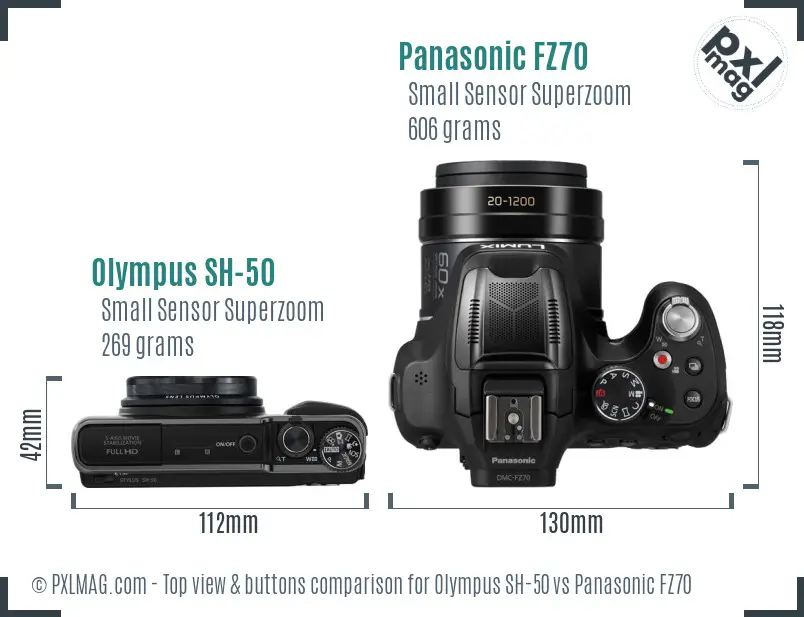 Olympus SH-50 vs Panasonic FZ70 top view buttons comparison