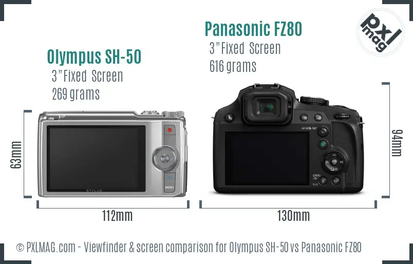 Olympus SH-50 vs Panasonic FZ80 Screen and Viewfinder comparison