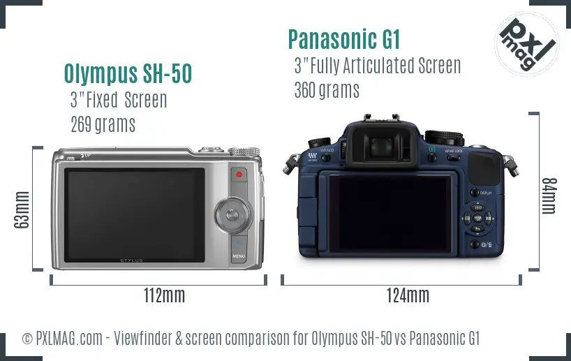 Olympus SH-50 vs Panasonic G1 Screen and Viewfinder comparison