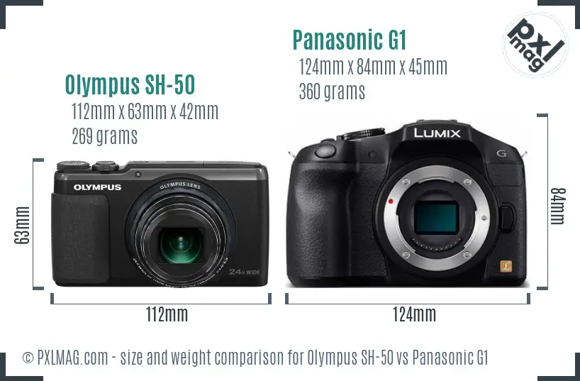 Olympus SH-50 vs Panasonic G1 size comparison