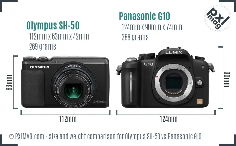 Olympus SH-50 vs Panasonic G10 size comparison