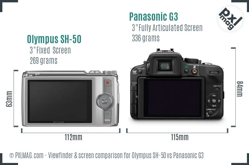 Olympus SH-50 vs Panasonic G3 Screen and Viewfinder comparison