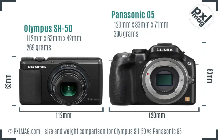 Olympus SH-50 vs Panasonic G5 size comparison