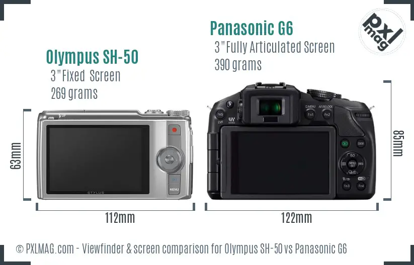 Olympus SH-50 vs Panasonic G6 Screen and Viewfinder comparison