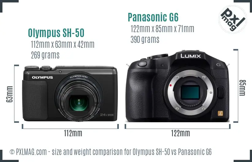 Olympus SH-50 vs Panasonic G6 size comparison