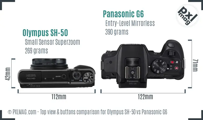Olympus SH-50 vs Panasonic G6 top view buttons comparison