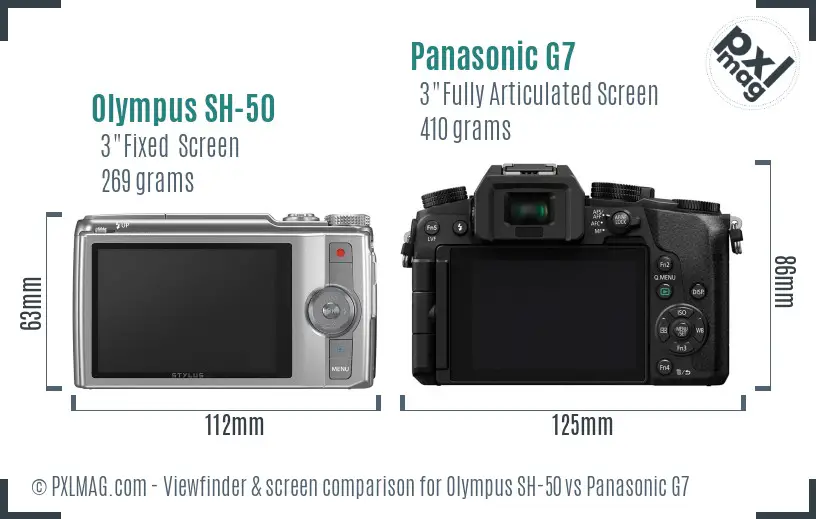 Olympus SH-50 vs Panasonic G7 Screen and Viewfinder comparison