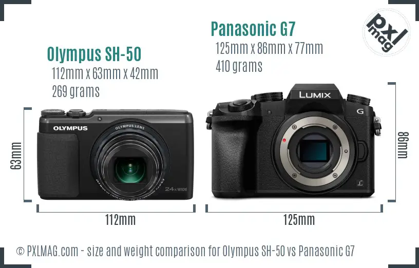 Olympus SH-50 vs Panasonic G7 size comparison