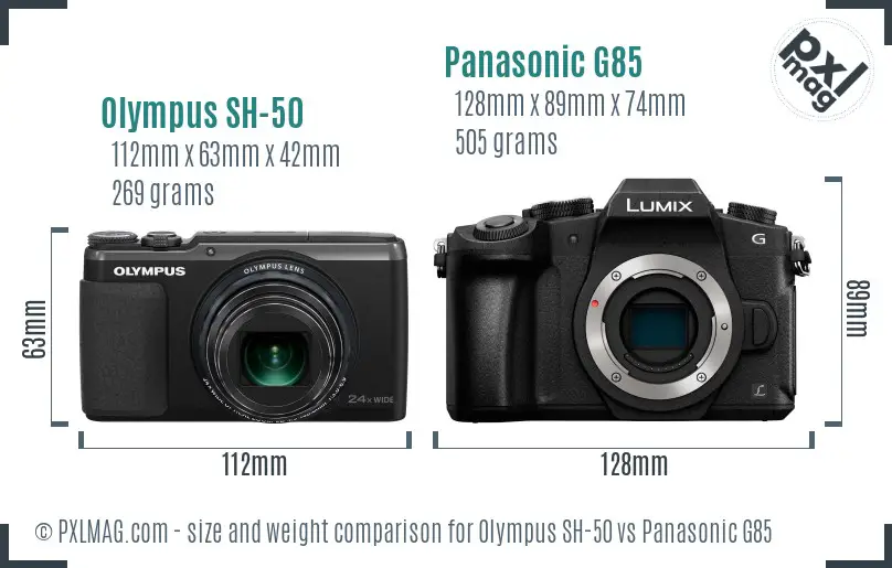 Olympus SH-50 vs Panasonic G85 size comparison