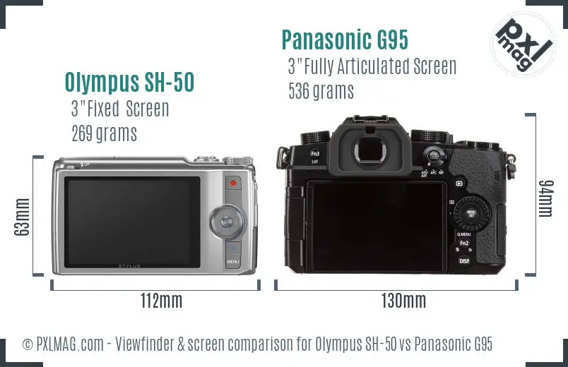 Olympus SH-50 vs Panasonic G95 Screen and Viewfinder comparison