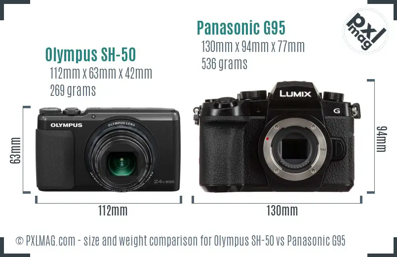 Olympus SH-50 vs Panasonic G95 size comparison