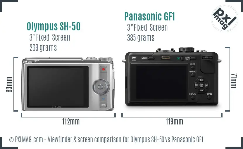 Olympus SH-50 vs Panasonic GF1 Screen and Viewfinder comparison