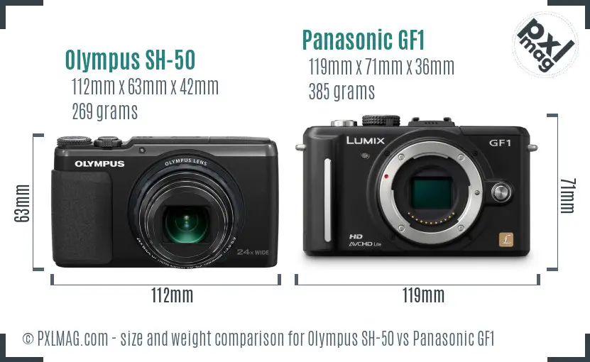 Olympus SH-50 vs Panasonic GF1 size comparison