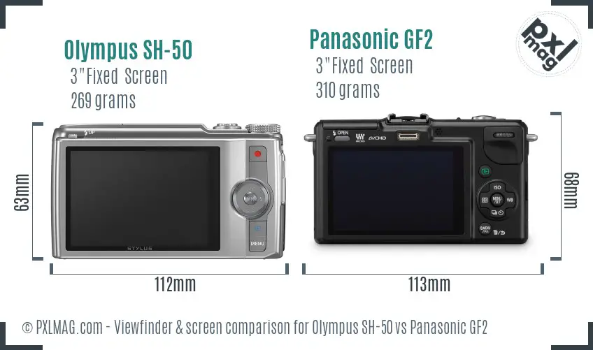 Olympus SH-50 vs Panasonic GF2 Screen and Viewfinder comparison