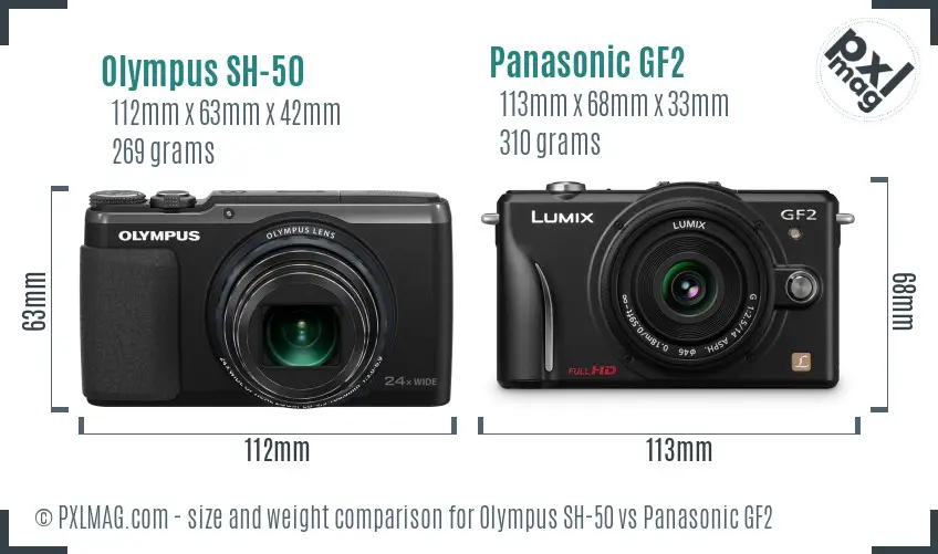 Olympus SH-50 vs Panasonic GF2 size comparison