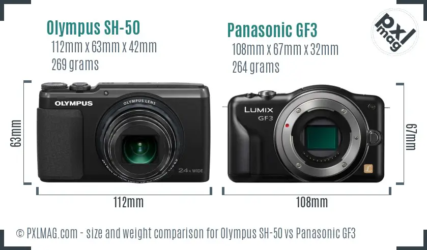 Olympus SH-50 vs Panasonic GF3 size comparison