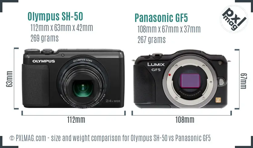 Olympus SH-50 vs Panasonic GF5 size comparison