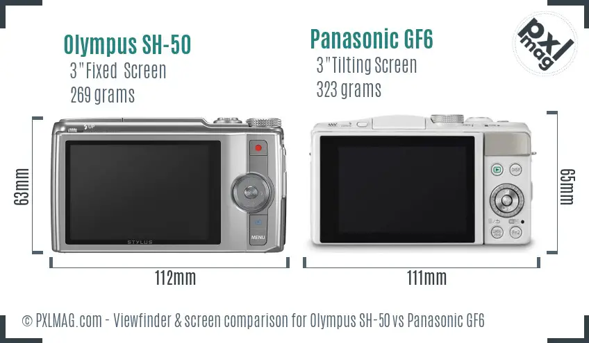 Olympus SH-50 vs Panasonic GF6 Screen and Viewfinder comparison