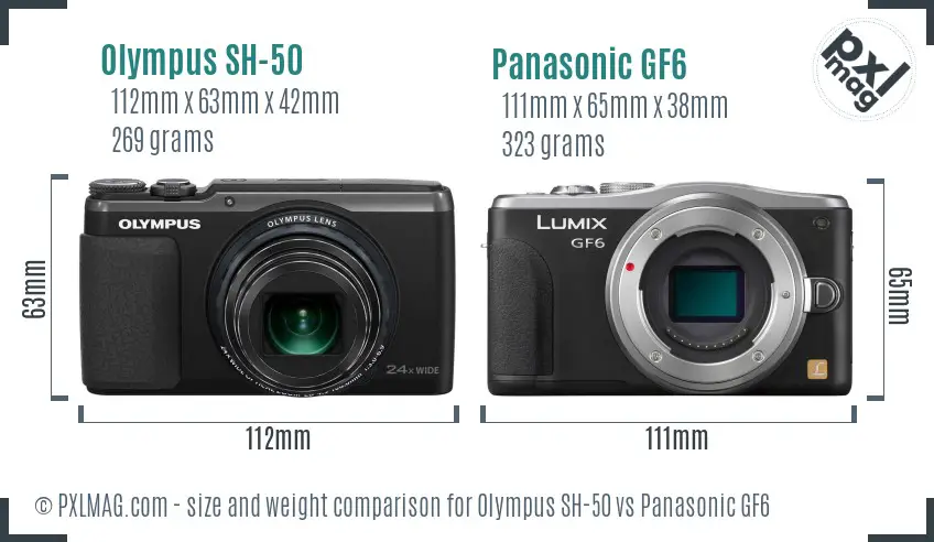 Olympus SH-50 vs Panasonic GF6 size comparison