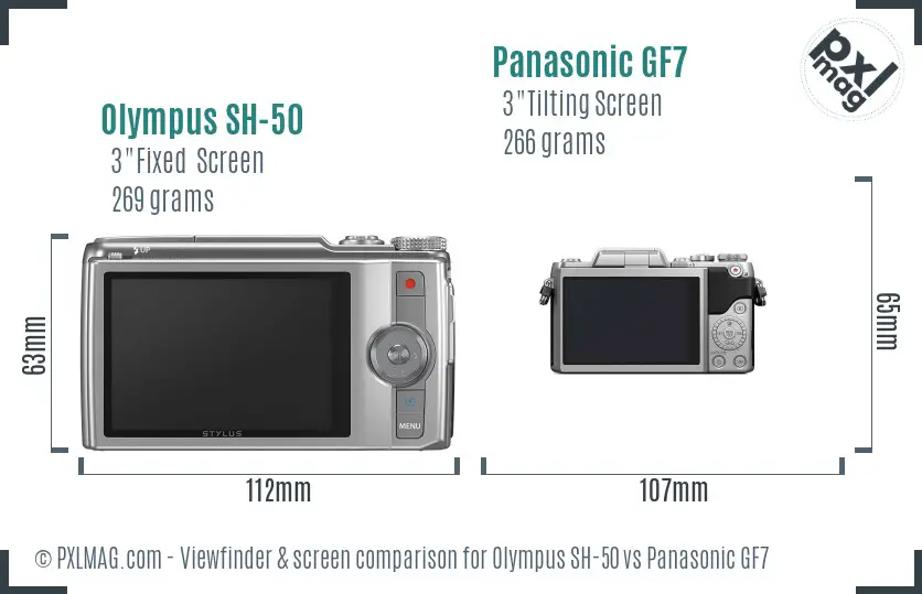 Olympus SH-50 vs Panasonic GF7 Screen and Viewfinder comparison