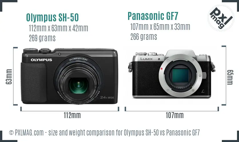 Olympus SH-50 vs Panasonic GF7 size comparison