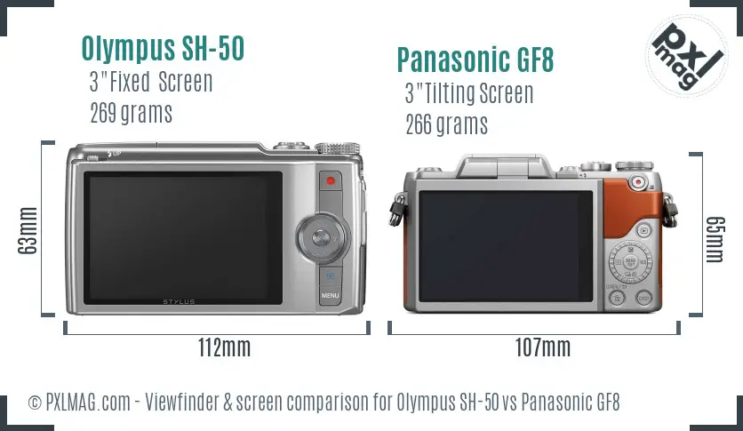 Olympus SH-50 vs Panasonic GF8 Screen and Viewfinder comparison