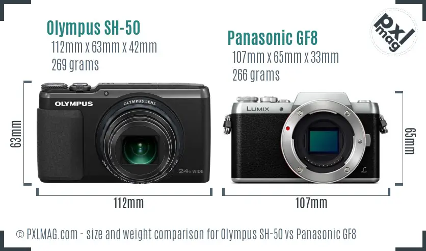 Olympus SH-50 vs Panasonic GF8 size comparison